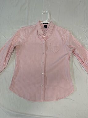 GAP Pink and White Striped Button-Up Blouse FITTED STRETCH SIZE XL